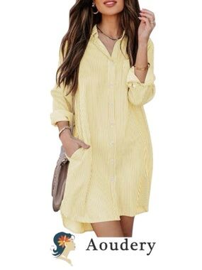 2X Women’s Plus Yellow and White Shirt Dress/Tunic/Cover-Up